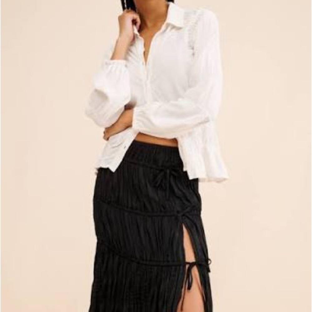 Free People satin maeve cinched midi skirt with ribbons